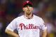 Jun 05, 2012; Philadelphia, PA, USA; Philadelphia Phillies pitcher Cliff Lee (33) during the eighth inning against the Los Angeles Dodgers at Citizens Bank Park. The Dodgers defeated the Phillies 2-1. Mandatory Credit: Howard Smith-US PRESSWIRE