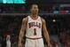 CHICAGO, IL - APRIL 28: Derrick Rose #1 of the Chicago Bulls waits for a free-throw against the Philadelphia 76ers in Game One of the Eastern Conference Quarterfinals during the 2012 NBA Playoffs at the United Center on April 28, 2012 in Chicago, Illinois. The Bulls defeated the 76ers 103-91. NOTE TO USER: User expressly acknowledges and agrees that, by downloading and or using this photograph, User is consenting to the terms and conditions of the Getty Images License Agreement. (Photo by Jonathan Daniel/Getty Images)