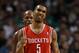 BOSTON, MA - JANUARY 10: Courtney Lee #5 of the Houston Rockets celebrates a shot against the Boston Celtics on January 10, 2011 at the TD Garden in Boston, Massachusetts. The Rockets defeated the Celtics 108-102. NOTE TO USER: User expressly acknowledges and agrees that, by downloading and/or using this Photograph, User is consenting to the terms and conditions of the Getty Images License Agreement. (Photo by Elsa/Getty Images)