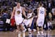 OAKLAND, CA - FEBRUARY 20: David Lee #10 (L), Nate Robinson #2, and Stephen Curry #30 of the Golden State Warriors celebrate after Robinson made a basket in the fourth quarter of their game against the Los Angeles Clippers at Oracle Arena on February 20, 2012 in Oakland, California. NOTE TO USER: User expressly acknowledges and agrees that, by downloading and or using this photograph, User is consenting to the terms and conditions of the Getty Images License Agreement. (Photo by Ezra Shaw/Getty Images)