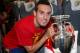 IN FLIGHT - JULY 02: In this handout image supplied by the Royal Spanish Football Federation, Santi Cazorla of Spain poses with the trophy following his team's victory in the UEFA EURO 2012 final match against Italy onboard the Spain team's airplane during their flight back to Madrid on July 2, 2012 in flight. (Photo by Carmelo Rubio Sanchez/RFEF via Getty Images)