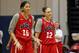 July 14, 2012; Washington, DC, USA; United States forward Candace Parker (15) and guard Diana Taurasi (12) stand on the court during USA women's team training at Bender Arena on the campus of American University. Mandatory Credit: Geoff Burke-US PRESSWIRE