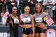 EUGENE, OR - JUNE 30: Carmelita Jeter ,Allyson Felix and Sanya Richards-Ross pose together following the Women's 200 Meter on Day 9 of the 2012 U.S. Olympic Track & Field Team Trials at Hayward Field on June 30, 2012 in Eugene, Oregon. (Photo by Andy Lyons/Getty Images)