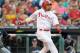 July 24, 2012; Philadelphia, PA USA; Philadelphia Phillies center fielder Shane Victorino (8) watches his double in the first inning during the game against the Milwaukee Brewers at Citizens Bank Park. Mandatory Credit: Eric Hartline-US PRESSWIRE