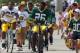 GREEN BAY, WI - AUGUST 03: Charlie Peprah #26 and other members of the Green Bay Packers ride bikes to practice during summer training camp on August 3, 2009 at the Ray Nitschke Field in Green Bay, Wisconsin. (Photo by Jonathan Daniel/Getty Images)