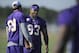 MANKATO, MN - AUGUST 4: Jared Allen #69 and Kevin Williams #93 of the Minnesota Vikings speak during training camp at Minnesota State University on August 4, 2011 in Mankato, Minnesota. (Photo by Hannah Foslien/Getty Images)