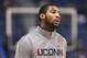 HARTFORD, CT - JANUARY 29: Andre Drummond #12 of the Connecticut Huskies looks on before the game against the Notre Dame Fighting Irish on January 29, 2012 at the XL Center in Hartford, Connecticut. (Photo by Elsa/Getty Images)