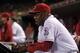 CINCINNATI, OH - SEPTEMBER 20: Dusty Baker #12 of the Cincinnati Reds reacts to his team's play against the Houston Astros at Great American Ball Park on September 20, 2011 in Cincinnati, Ohio. (Photo by John Sommers II/Getty Images)