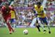 MANCHESTER, UNITED KINGDOM - JULY 29: Neymar of Brazil and Denis Polyakov of Belarus battle for the ball during the Men's Football first round Group C Match between Brazil and Belarus on Day 2 of the London 2012 Olympic Games at Old Trafford on July 29, 2012 in Manchester, England. (Photo by Francis Bompard/Getty Images)