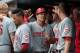 DENVER, CO - JULY 29: Chris Heisey #28 of the Cincinnati Reds celebrates a run scored in the dugout in the eighth inning of a game against the Colorado Rockies at Coors Field on July 29, 2012 in Denver, Colorado. (Photo by Dustin Bradford/Getty Images)