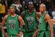 Boston's (l-r) Paul Pierce, Kevin Garnett and Ray Allen realizing their season - and their time together - may be coming to a sudden end.