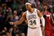 BOSTON, MA - JUNE 07: Paul Pierce #34 of the Boston Celtics reacts in the first hlaf against the Miami Heat in Game Six of the Eastern Conference Finals in the 2012 NBA Playoffs on June 7, 2012 at TD Garden in Boston, Massachusetts. NOTE TO USER: User expressly acknowledges and agrees that, by downloading and or using this photograph, User is consenting to the terms and conditions of the Getty Images License Agreement. (Photo by Jim Rogash/Getty Images)
