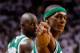 MIAMI, FL - JUNE 09: Rajon Rondo #9 of the Boston Celtics points in the fourth quarter while taking on the Miami Heat in Game Seven of the Eastern Conference Finals in the 2012 NBA Playoffs on June 9, 2012 at American Airlines Arena in Miami, Florida. NOTE TO USER: User expressly acknowledges and agrees that, by downloading and or using this photograph, User is consenting to the terms and conditions of the Getty Images License Agreement. (Photo by Mike Ehrmann/Getty Images)