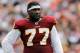LANDOVER, MD - NOVEMBER 20: Jammal Brown #77 of the Washington Redskins takes a break during a time out against the Dallas Cowboys at FedExField on November 20, 2011 in Landover, Maryland. (Photo by Rob Carr/Getty Images)