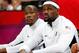 LONDON, ENGLAND - JULY 29: Kevin Durant #5 and LeBron James #6 of United States look on from the bench against France in the Men's Basketball Game on Day 2 of the London 2012 Olympic Games at the Basketball Arena on July 29, 2012 in London, England. (Photo by Jamie Squire/Getty Images)