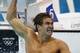 Aug 1, 2012; London, United Kingdom; Nathan Adrian (USA) reacts after winning the gold medal in the men's 100m freestyle final during the London 2012 Olympic Games at Aquatics Centre. Mandatory Credit: Rob Schumacher-USA TODAY Sports