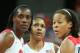 LONDON, ENGLAND - JULY 28: Sylvia Fowles #13 of United States, Maya Moore #7 of United States and Seimone Augustus #5 of United States talk while playing against Croatia in the first half during Women's Basketball on Day 1 of the London 2012 Olympic Games at the Basketball Arena on July 28, 2012 in London, England. (Photo by Christian Petersen/Getty Images)
