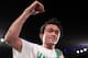LAS VEGAS, NV - OCTOBER 01: Toshiaki Nishioka celebrates after defeating Rafael Marquez by unanimous decision after their WBC super bantamweight title fight at the Marquee Ballroom in the MGM Grand Conference Center October 1, 2011 in Las Vegas, Nevada. (Photo by Jeff Bottari/Getty Images)