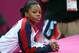 LONDON, ENGLAND - AUGUST 02: Gabrielle Douglas of the United States looks on during the Artistic Gymnastics Women's Individual All-Around final on Day 6 of the London 2012 Olympic Games at North Greenwich Arena on August 2, 2012 in London, England. (Photo by Streeter Lecka/Getty Images)