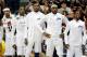 LAS VEGAS, NV - JULY 12: (L-R) Carmelo Anthony #15, Kobe Bryant #10, Kevin Durant #5, LeBron James #6, and Chris Paul #13 of the US Men's Senior National Team watch the action during a pre-Olympic exhibition game against the Dominican Republic at Thomas & Mack Center on July 12, 2012 in Las Vegas, Nevada. The United States won the game 113-59. (Photo by David Becker/Getty Images)