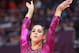 LONDON, ENGLAND - AUGUST 02: Alexandra Raisman of the United States of America reacts after she competes on the balance beam in the Artistic Gymnastics Women's Individual All-Around final on Day 6 of the London 2012 Olympic Games at North Greenwich Arena on August 2, 2012 in London, England. (Photo by Streeter Lecka/Getty Images)