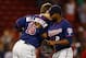 BOSTON, MA - AUGUST 02: Denard Span #2 and Josh Willingham #16 of the Minnesota Twins celebrate following their win against the Boston Red Sox during the game on August 2, 2012 at Fenway Park in Boston, Massachusetts. (Photo by Jared Wickerham/Getty Images)