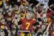 Nov 26, 2011; Los Angeles, CA, USA; Southern California Trojans quarterback Matt Barkley (7) leads the Spirit of Troy marching band in a rendition of Conquest after the game against the UCLA Bruins at the Los Angeles Memorial Coliseum. USC defeated UCLA 50-0. Mandatory Credit: Kirby Lee/Image of Sport-US PRESSWIRE