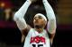 LONDON, ENGLAND - AUGUST 02: Carmelo Anthony #15 of United States shoots during the Men's Basketball Preliminary Round match against Nigeria on Day 6 of the London 2012 Olympic Games at Basketball Arena on August 2, 2012 in London, England. (Photo by Mike Hewitt/Getty Images)