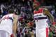 January 6, 2012; Washington, DC, USA; Washington Wizards power forward Andray Blatche (7) reacts against the New York Knicks in the second half at Verizon Center. The Knicks won 99-96. Mandatory Credit: Geoff Burke-US PRESSWIRE