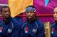 BOLTON, ENGLAND - JULY 18: Boxers Jamel Herring (L), Queen Underwood (R) and Rau'shee Warren of the USA speak to the media during the Amir Khan & USA Olympic Boxing Team Press Day at the Gloves Community Gym on July 18, 2012 in Bolton, England (Photo by Paul Thomas/Getty Images)