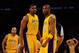 LOS ANGELES, CA - MAY 02: Andrew Bynum #17 and Kobe Bryant #24 of the Los Angeles Lakers stand on the court before taking on the Dallas Mavericks in Game One of the Western Conference Semifinals in the 2011 NBA Playoffs at Staples Center on May 2, 2011 in Los Angeles, California. NOTE TO USER: User expressly acknowledges and agrees that, by downloading and or using this photograph, User is consenting to the terms and conditions of the Getty Images License Agreement. (Photo by Kevork Djansezian/Getty Images)