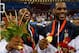 BEIJING - AUGUST 24: Kobe Bryant #10 (L) and LeBron James #6 of the United States celebrate during the medal ceremony after defeating Spain 118-107 in the gold medal game during Day 16 of the Beijing 2008 Olympic Games at the Beijing Olympic Basketball Gymnasium on August 24, 2008 in Beijing, China. (Photo by Streeter Lecka/Getty Images)