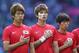 LONDON, ENGLAND - AUGUST 01: Younggwon Kim (L),Sungyueng Ki (C) and Bokyung Kim (R) of Korea Republic during the national anthem ahead of the Men's Football first round Group B Match between Korea Republic and Gabon on Day 5 of the London 2012 Olympic Games at Wembley Stadium on August 1, 2012 in London, England. (Photo by Michael Steele/Getty Images)