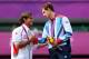 LONDON, ENGLAND - AUGUST 05: Silver medalist Roger Federer (L) of Switzerland congratulates gold medalist Andy Murray (R) of Great Britain during the medal ceremony for the Men's Singles Tennis match on Day 9 of the London 2012 Olympic Games at the All England Lawn Tennis and Croquet Club on August 5, 2012 in London, England. Murray defeated Federer in the gold medal match in straight sets 2-6, 1-6, 4-6. (Photo by Clive Brunskill/Getty Images)