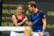 Aug 4, 2012; London, United Kingdom; Andy Murray and Laura Robson (GBR) celebrate after defeating Australia in the mixed doubles quarterfinals during London 2012 Olympic Games at Wimbledon. Mandatory Credit: Mark J. Rebilas-USA TODAY Sports