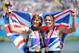 WINDSOR, ENGLAND - AUGUST 03: Katherine Grainger and Anna Watkins of Great Britain celebrate with their gold medals draped in a Union Jack during the medal ceremony for the Women's Double Sculls final on Day 7 of the London 2012 Olympic Games at Eton Dorney on August 3, 2012 in Windsor, England. (Photo by Harry How/Getty Images)