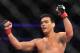 August 4, 2012; Los Angeles, CA, USA; Lyoto Machida celebrates after knocking out Ryan Bader during the light heavyweight match at Staples Center. Mandatory Credit: Gary A. Vasquez-US PRESSWIRE