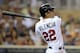 MINNEAPOLIS, MN - JULY 31: Danny Valencia #22 of the Minnesota Twins hits an RBI single against the Chicago White Sox during the sixth inning on July 31, 2012 at Target Field in Minneapolis, Minnesota. (Photo by Hannah Foslien/Getty Images)