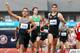 EUGENE, OR - JULY 01: Leonel Manzano (L) celebrates as he crosses the finish line to win the Men's 1500 Meter Run Final ahead of Matthew Centrowitz on day ten of the U.S. Olympic Track & Field Team Trials at the Hayward Field on July 1, 2012 in Eugene, Oregon. (Photo by Christian Petersen/Getty Images)