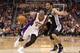 PHOENIX, AZ - APRIL 25: Michael Redd #22 of the Phoenix Suns drives the ball past Cory Joseph #5 of the San Antonio Spurs during the NBA game at US Airways Center on April 25, 2012 in Phoenix, Arizona. The Spurs defeated the Suns 110-106. NOTE TO USER: User expressly acknowledges and agrees that, by downloading and or using this photograph, User is consenting to the terms and conditions of the Getty Images License Agreement. (Photo by Christian Petersen/Getty Images)