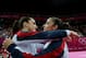 LONDON, ENGLAND - AUGUST 07: (R-L) Alexandra Raisman of the United States hugs teammate Jordyn Wieber of the United States after Raisman wins the gold medal for the Artistic Gymnastics Women's Floor Exercise final on Day 11 of the London 2012 Olympic Games at North Greenwich Arena on August 7, 2012 in London, England. (Photo by Ronald Martinez/Getty Images)