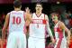 LONDON, ENGLAND - AUGUST 04: (L-R) Victor Khryapa #10, Timofey Mozgov #5 and Andrey Kirilenko #15 of Russia react after Mozgov scored a basket against Spain during the Men's Basketball Preliminary Round match on Day 8 of the London 2012 Olympic Games at the Basketball Arena on August 4, 2012 in London, England. (Photo by Christian Petersen/Getty Images)