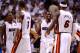 MIAMI, FL - JUNE 21: (L-R) Mario Chalmers #15, Chris Bosh #1, Dwyane Wade #3 and LeBron James #6 of the Miami Heat celebrate during the fourth quarter against the Oklahoma City Thunder in Game Five of the 2012 NBA Finals on June 21, 2012 at American Airlines Arena in Miami, Florida. NOTE TO USER: User expressly acknowledges and agrees that, by downloading and or using this photograph, User is consenting to the terms and conditions of the Getty Images License Agreement. (Photo by Ronald Martinez/Getty Images)