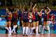 BEIJING - AUGUST 21: The United States team celebrates their win over Cuba in Women's Semifinals volleyball game held at the Capital Indoor Stadium during Day 13 of the Beijing 2008 Olympic Games on August 21, 2008 in Beijing, China. (Photo by Jeff Gross/Getty Images)