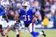 Dec 24, 2011; Orchard Park, NY, USA; Buffalo Bills free safety Jairus Byrd (31) intercepts a pass from Denver Broncos quarterback Tim Tebow (not pictured) and runs it back for a touchdown during the second half at Ralph Wilson Stadium. Mandatory Credit: Kevin Hoffman-US PRESSWIRE