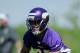 EDEN PRAIRIE, MN - MAY 4: Greg Childs #85 of the Minnesota Vikings sets up for a drill during a rookie minicamp on May 4, 2012 at Winter Park in Eden Prairie, Minnesota. (Photo by Hannah Foslien/Getty Images)