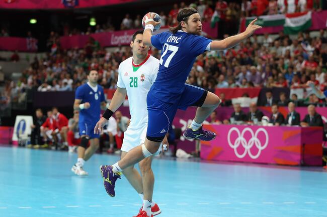 Croatia's Ivan Cupic loads a left-handed shot at goal.