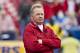 LITTLE ROCK, AR - NOVEMBER 19: Head Coach Bobby Petrino and the Arkansas Razorbacks watches his team warm up before a game against the Mississippi State Bulldogs at War Memorial Stadium on November 19, 2011 in Little Rock, Arkansas. The Razorbacks defeated the Bulldogs 44-17. (Photo by Wesley Hitt/Getty Images)