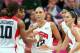 LONDON, ENGLAND - AUGUST 07: (L-R) Tamika Catchings #10, Angel McCaughtry #8, Diana Taurasi #12, Candace Parker #15 and Sue Bird #6 of United States huddle up after scoring against Canada during the Women's Basketball quaterfinal on Day 11 of the London 2012 Olympic Games at the Basketball Arena on August 7, 2012 in London, England. (Photo by Christian Petersen/Getty Images)