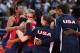 LONDON, ENGLAND - AUGUST 09: Team United States celebrates after defeating Korea during the Women's Volleyball semifinal match on Day 13 of the London 2012 Olympics Games at Earls Court on August 9, 2012 in London, England. (Photo by Elsa/Getty Images)